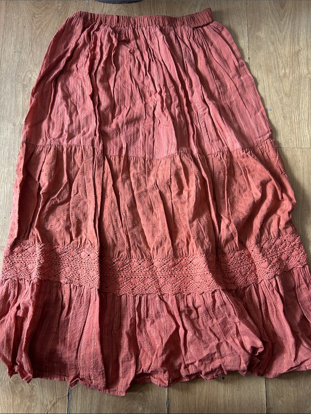 Bohemian Cotton Maxi Skirt with gold threading